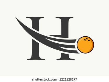 Letter H Bowling Logo. Bowling Ball Symbol With Moving Ball Vector Template