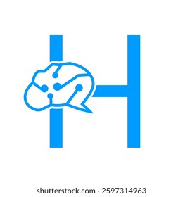 Letter H Brain Logo Design Vector Template