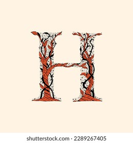 letter H with branches and leaves