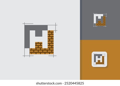 letter h brick construction logo design vector template