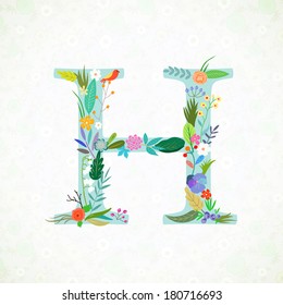 The letter H. Bright floral element of colorful alphabet in vector