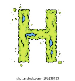 The letter H. Bright green element stylish alphabet style zombies. Halloween ABC grimy element in the vector. Hand drawn letter H isolated on white background.