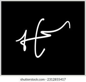 Letter H h brush typography vector logo design, Handwritten bold cursive letters H signature, Creative white Isolated on black background.