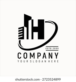 Letra H Construir concepto de construcción logo diseño Vector Plantilla