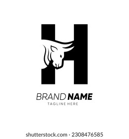 Letter H Bull Animal Logo Design Vector Icon Graphic Emblem Illustration 