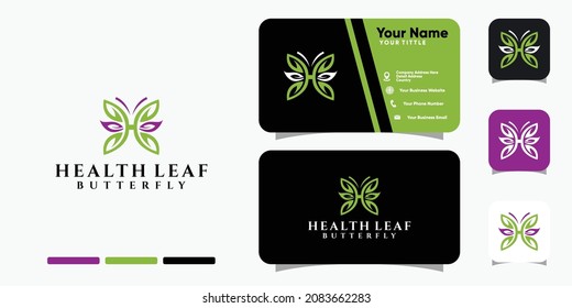 Letter H butterfly leaf logo and business card design vector template