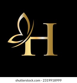 Letter H Butterfly Logo Concept For Luxury, Beauty, Spa and Fashion Symbol