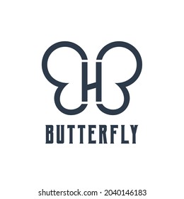 Letter h With Butterfly Silhouette Retro Design Illustration
