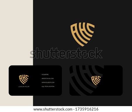 Letter A H C logo design with business card vector template. creative minimal monochrome monogram symbol. Premium business logotype. Graphic alphabet symbol for corporate identity
