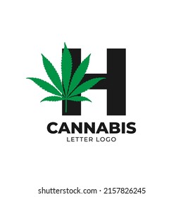 letra H con elemento de diseño del logotipo del vector de hoja de cannabis