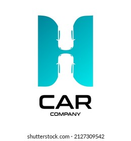Letter H with car vector logo. This design is modern and suitable for travel and transportation