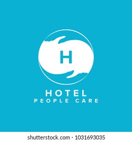 Letter H care icon.Hand help care logo template