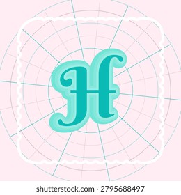 LETTER H character artwork in gradient icy turquoise tones with rimmed letterforms and geometric radial web pattern