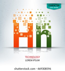The letter H, character digital technology logo design vector illustration