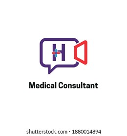 Letter H with chat, video, medical cross icon for Health online consultant logo vector concept