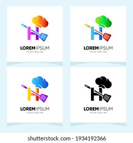 Letter H Chef Hat with Spatula Logo Design Vector Icon Graphic 