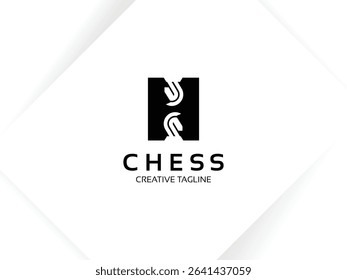 Letter H chess logo design template. Monogram knight logo