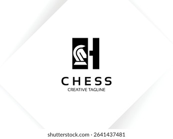 Letter H chess logo design template. Monogram knight logo