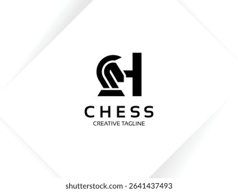 Letter H chess logo design template. Monogram knight logo