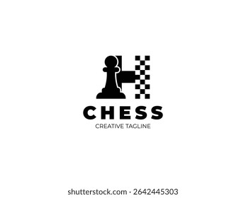 Letter H chess logo design with pawn and chess board