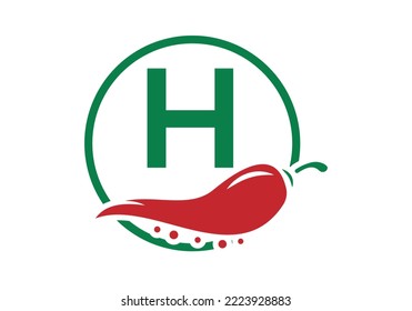 Letter H with Chili logo design. Chili logo with Letter concept vector icon logo design template.