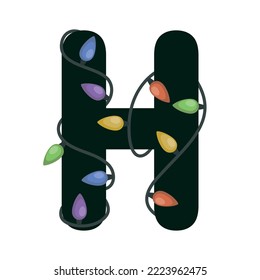 Letter H with Christmas Lights Winter Holidays Monogram