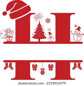 Letter H, H Christmas Monogram, Letter H Silhouette with Christmas symbols, Christmas logo, Christmas Design for Print, Screen Print T-Shirt