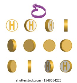 Letter H in circle rotation sequence sprite sheet on white background. Vector illustration.