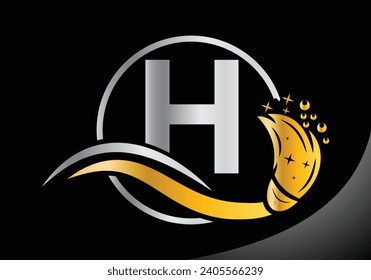 Letter H Cleaning logo, Cleaning brush logo Design Vector Template.
