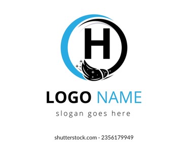 Letter H Cleaning Service Logo Design Concept With Clean Brush Symbol. Cleaning company logo sign symbol