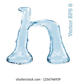 Letter h from clear transparent bluish water droplets. Isolated on white background. Vector EPS 8.