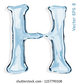 Letter H from clear transparent bluish water droplets. Vector EPS 8.