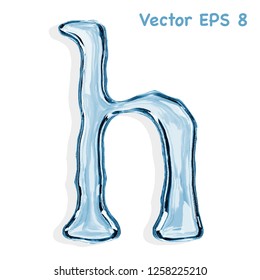 Letter h from clear transparent bluish water droplets. Vector EPS 8.