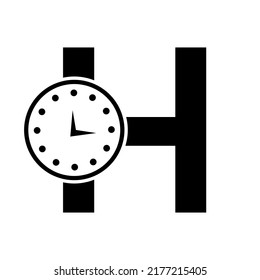 Letter H Clock Logo Design Vector Template