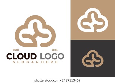 Ilustración del icono del símbolo del vector del diseño del logotipo de la nube de la letra H