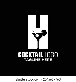 Letter H Cocktail Logo Design Template Inspiration, Vector Illustration.