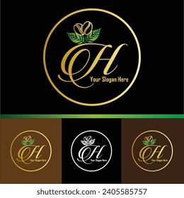Letter H Coffee Bean Logo Style With Gold Gradient Color Variations Template