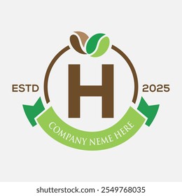 Letter H Coffee Logo Design, Coffee Shop Logo. Coffee Beans Symbol