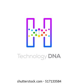 Letter H colorful with abstract biotechnology dna logotype. Medicine, science, laboratory,Technology DNA vector concept