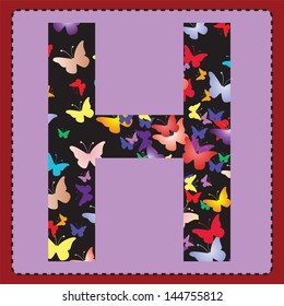 The letter H with colorful butterflies to the square.