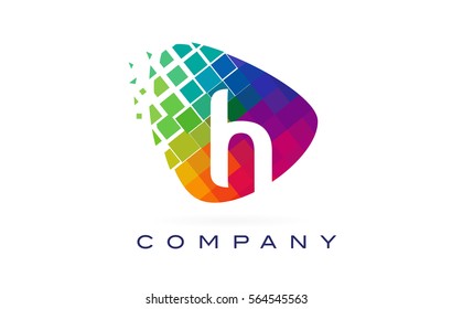 Letter H Colourful Logo. Rainbow H Letter Icon with Shattered Blocks.