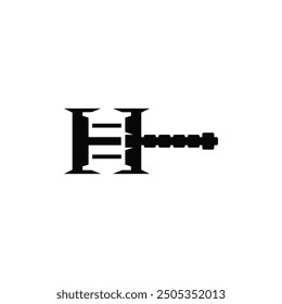 Combinación de letra H con diseño de logotipo de martillo.
