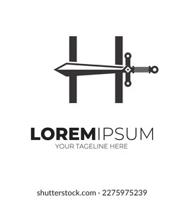 Letter H Combined Sword Logo Design Vector Illustration