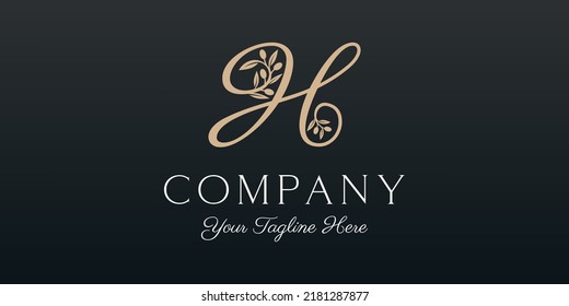 letter H combined twig Olive oil logo design template.