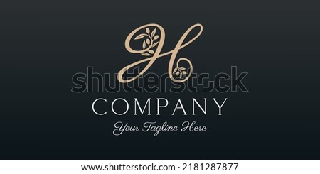 letter H combined twig Olive oil logo design template.