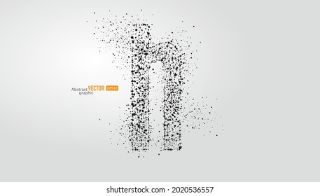 La letra h está compuesta de partículas en fondo gris. Resumen del material de fuente vectorial.