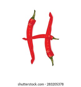 The letter "H" composed of red chili peppers. Vector Illustration