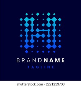 Letter H Connected Dots Technology Logo Design