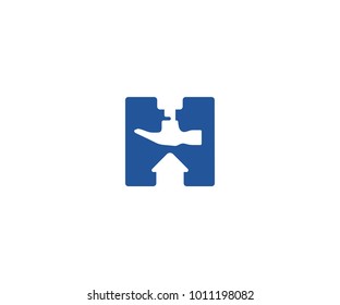 Letter H and construction logo template. Hammer and house vector design. Renovation illustration