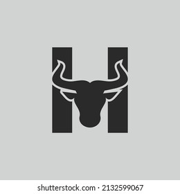 Letter H Creative Head Buffalo Bull Elegant Logo Symbol Design Illustration Vector for Company